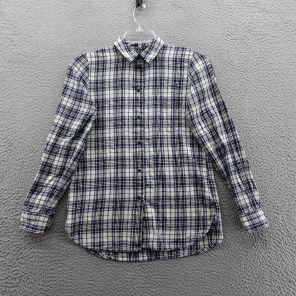 Madewell Tops - Madewell Slim Fit Ex Boyfriend Flannel Shirt Small Blue Ivory Plaid Women Casual